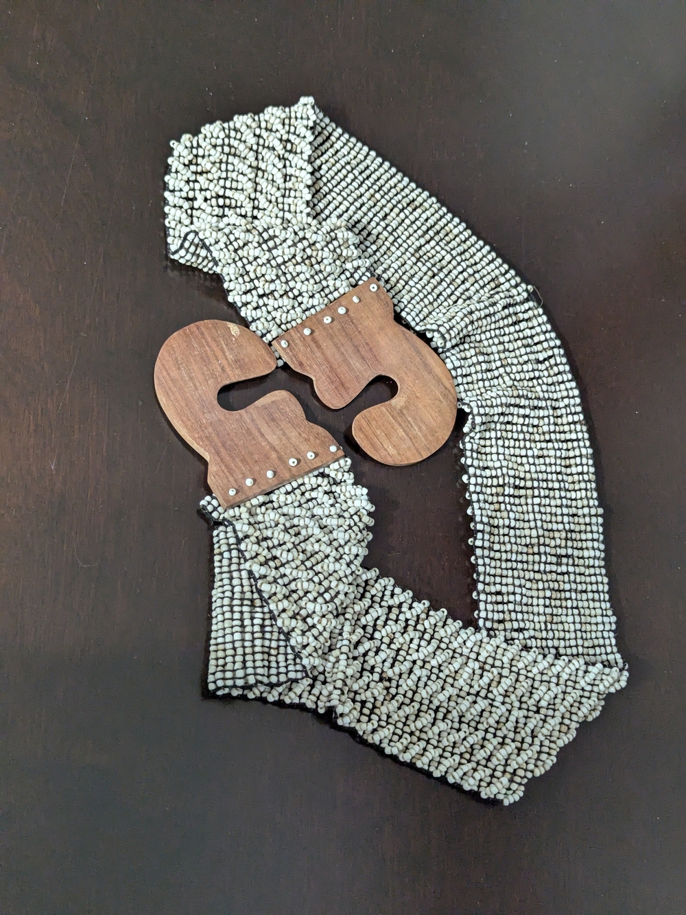 Beaded Stretch Waist Belt with Wood Buckle - Ivory